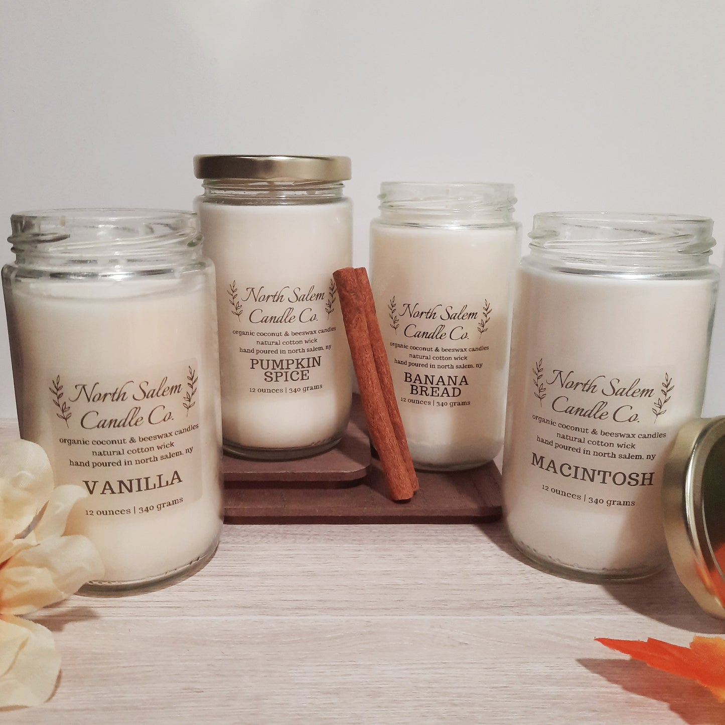 Fall Candles Bundle | 4-Pack Gift Set | Non-Toxic Organic Beeswax and Coconut Wax Candles